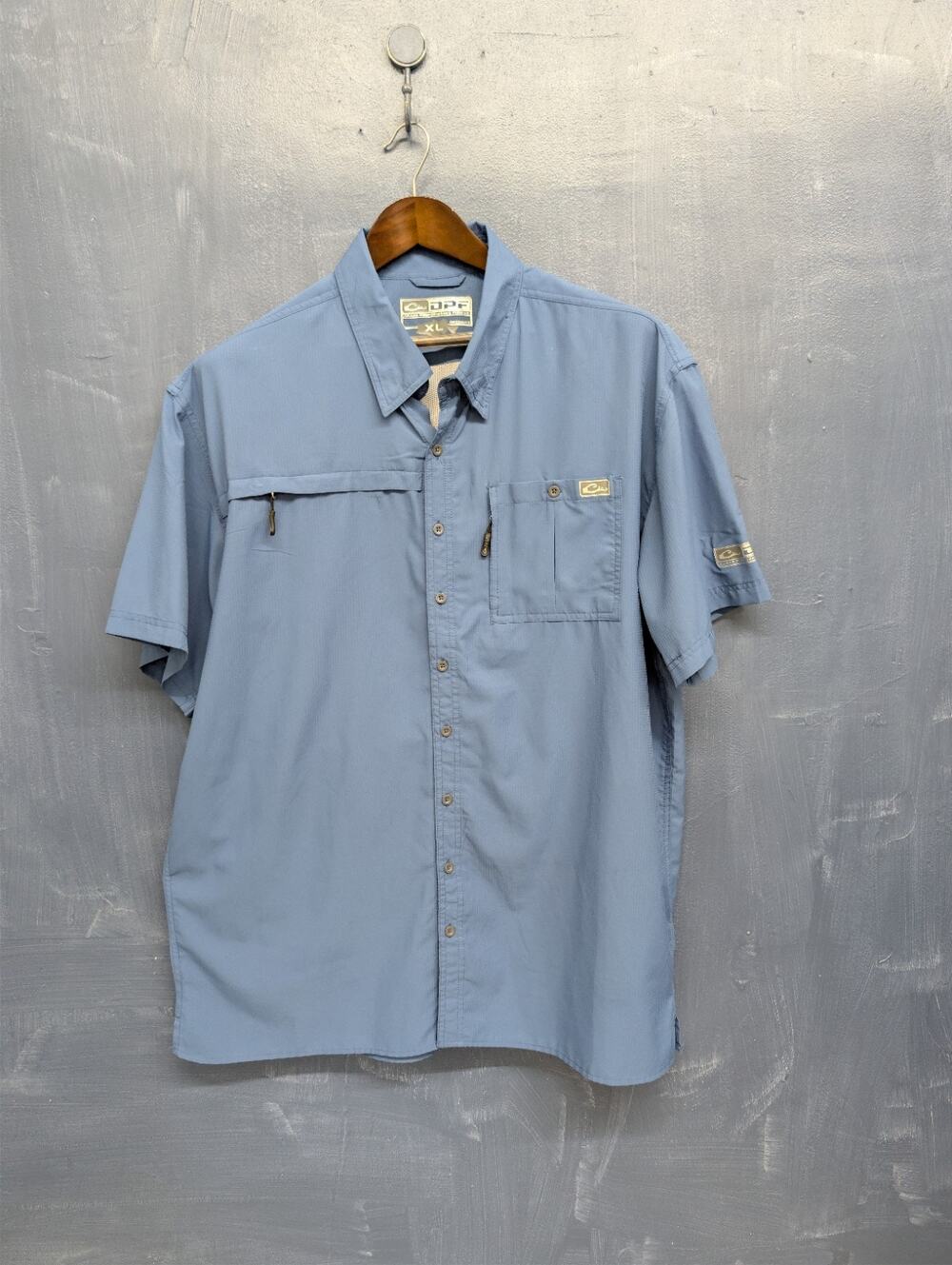 Drake DPF Performance Men's Fishing Shirt Mesh Paneled, Button Down SS Blue XL